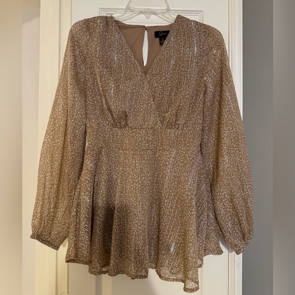 Elegant Tan Blouse with Subtle Gold Pattern